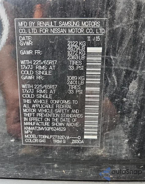 2016 Nissan Rogue S z USA, uszkodzony, nr VIN KNMAT2MV1GP624629